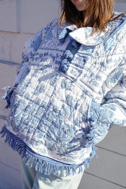 1/4 button Quilted Coat - Blue