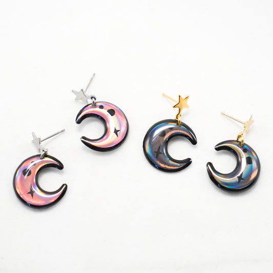 Holographic Moon Earrings