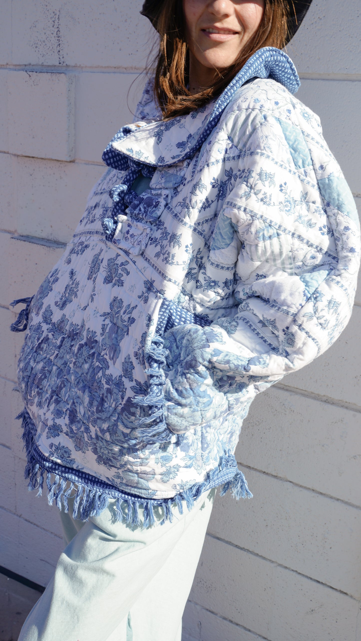 1/4 button Quilted Coat - Blue