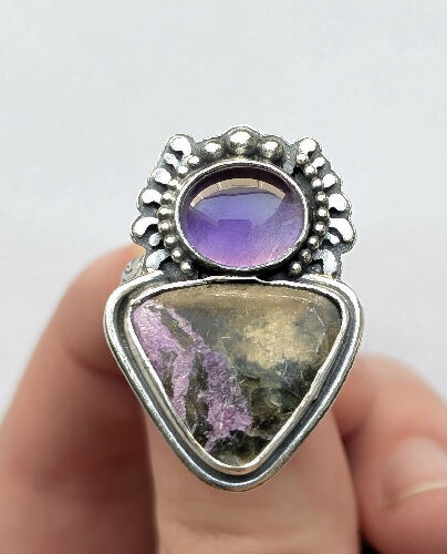 Purporite and Amethyst Ring, Size 7