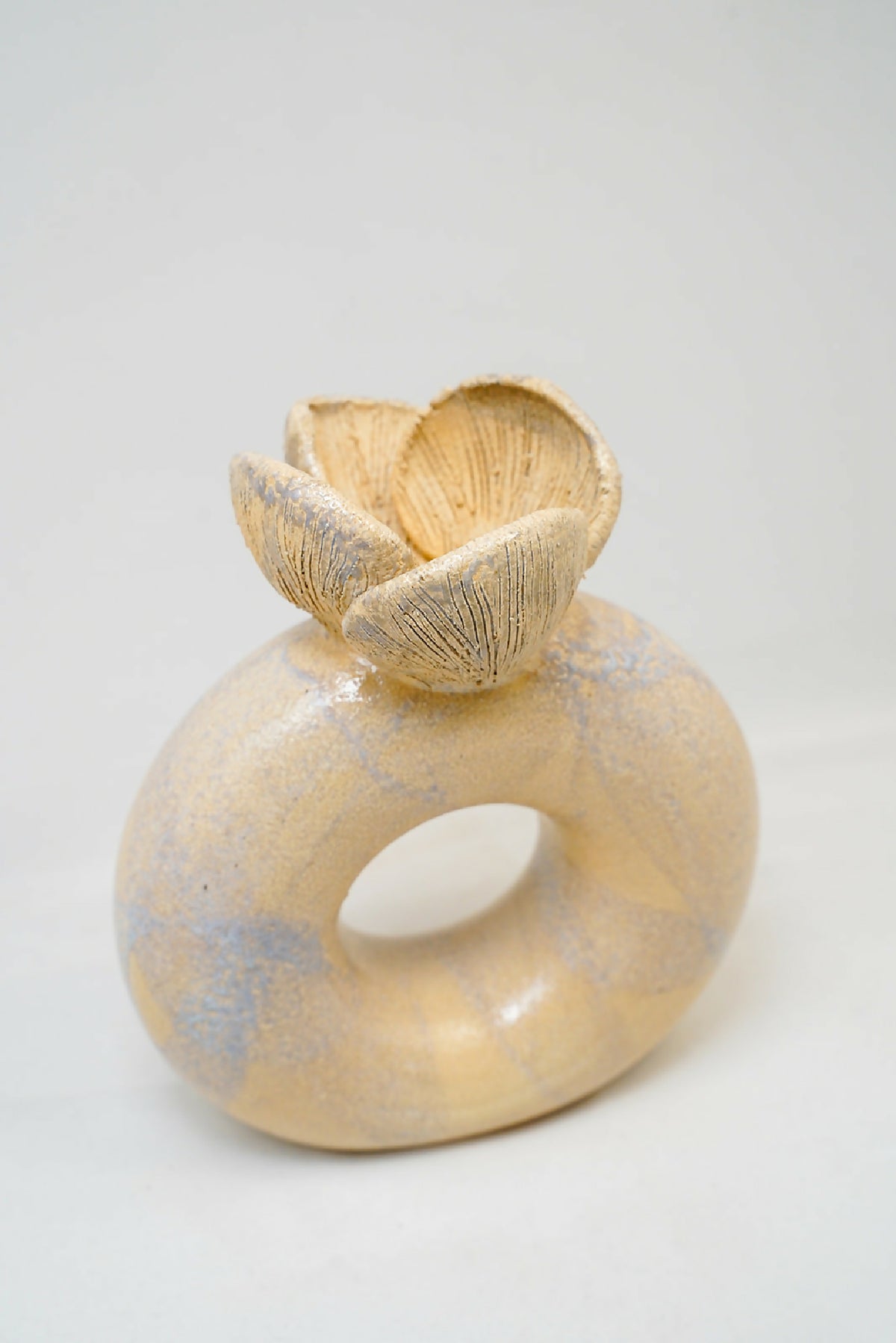 Handmade Ceramic Flower Donut Vase – 7.5"