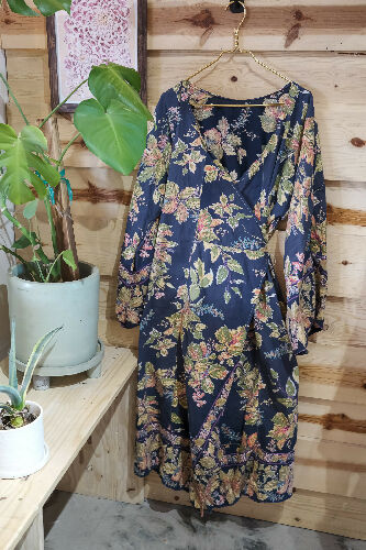Wrap Dress - long sleeve- leaves
