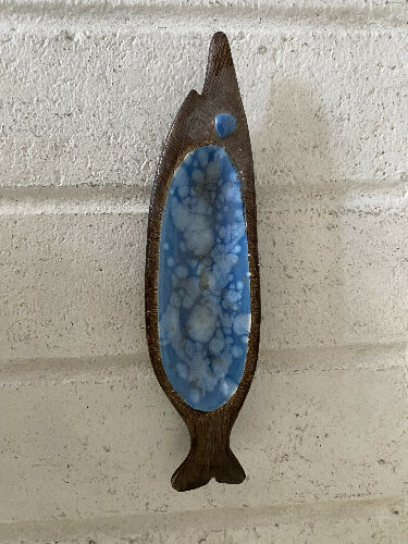 Fish catch all ashtray ceramic blue