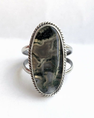 Moss Agate Ring, Size 10