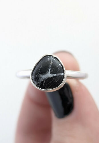 White Buffalo Turquoise Ring, Size 10.5