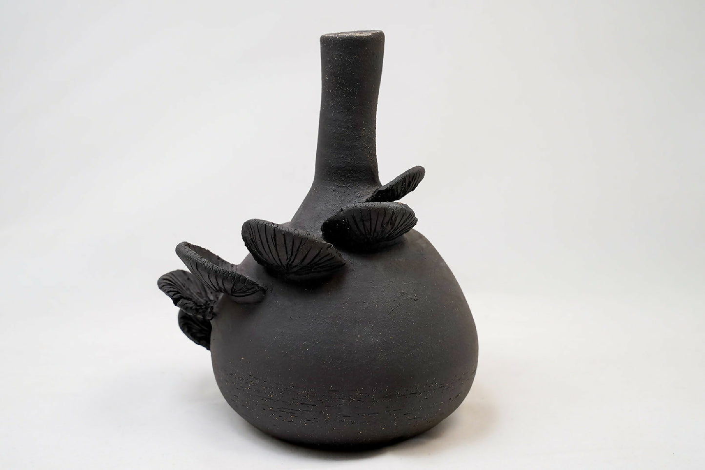 Handmade Black Ceramic Mushroom Vase – 7.5"