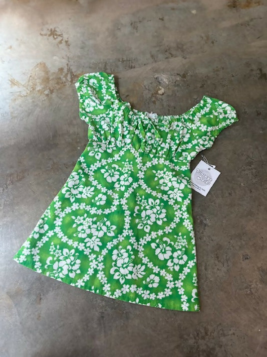 Vintage Keiki Green Aloha Print Dress