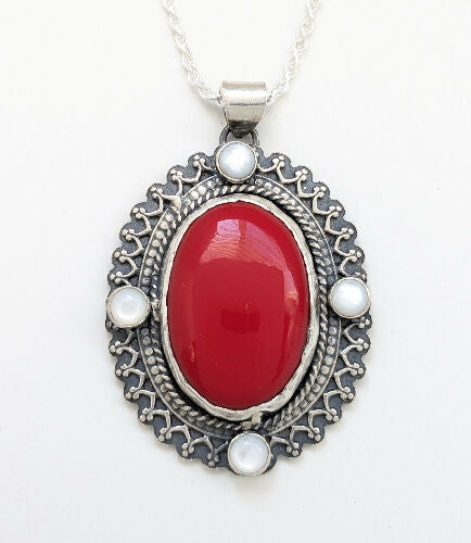 Red Corral and Mother of Pearl Necklace