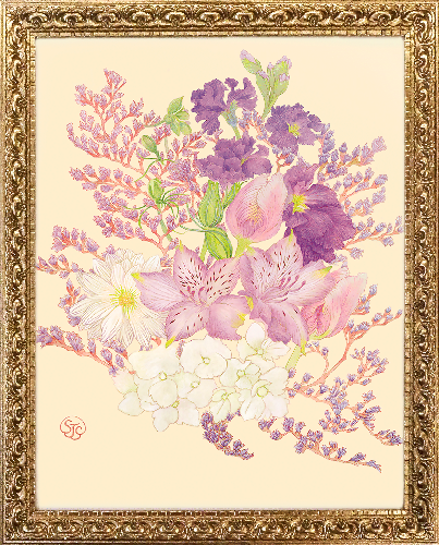Purple_Blooms_Sze_Jones_GoldFrame_12-5x15-5
