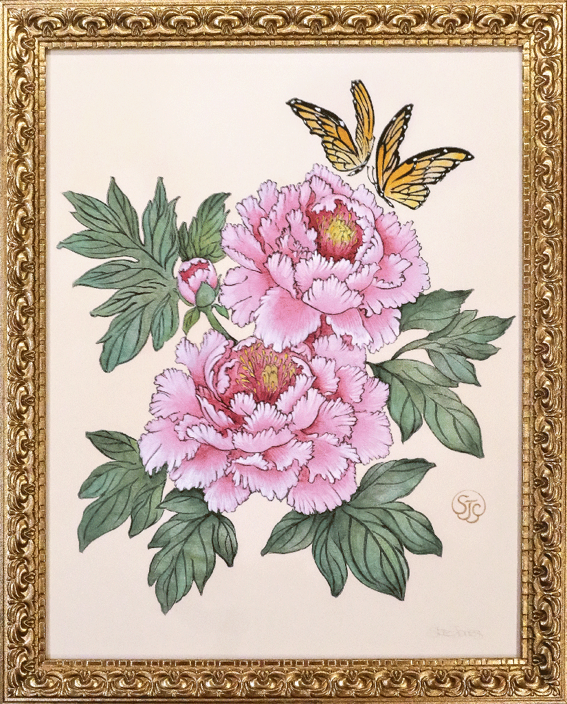 Peonies & Butterflies - Gold Frame