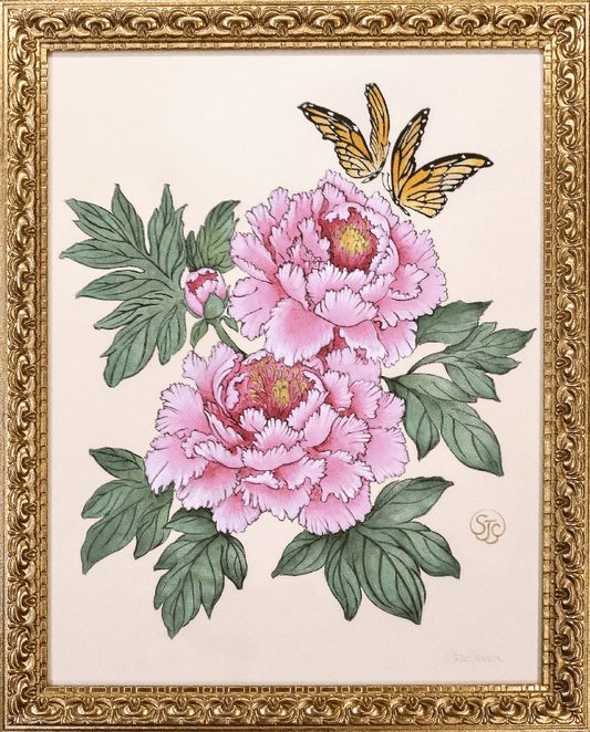 Peonies & Butterflies - Gold Frame