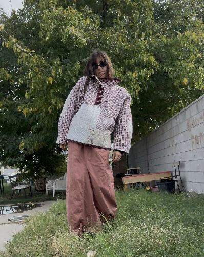 1/4 button Quilted Coat - Maroon