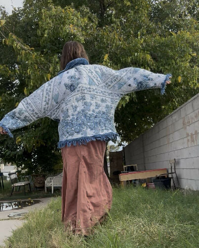 1/4 button Quilted Coat - Blue