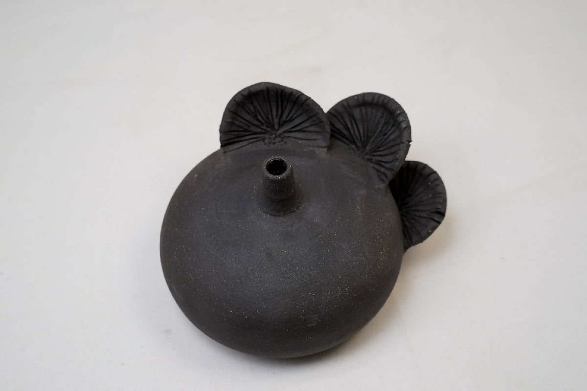 Mini Black Ceramic Mushroom Bud Vase – 4"