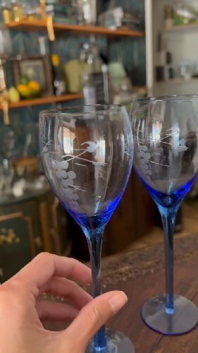 crystal blue wine glasses - set of two
