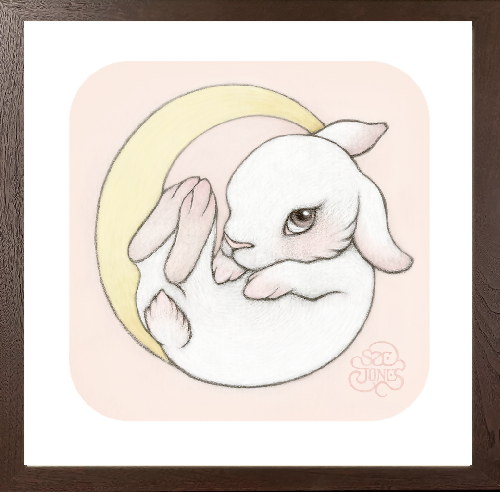 Moon Bunny - Wood Frame ( 8"W x8"H )