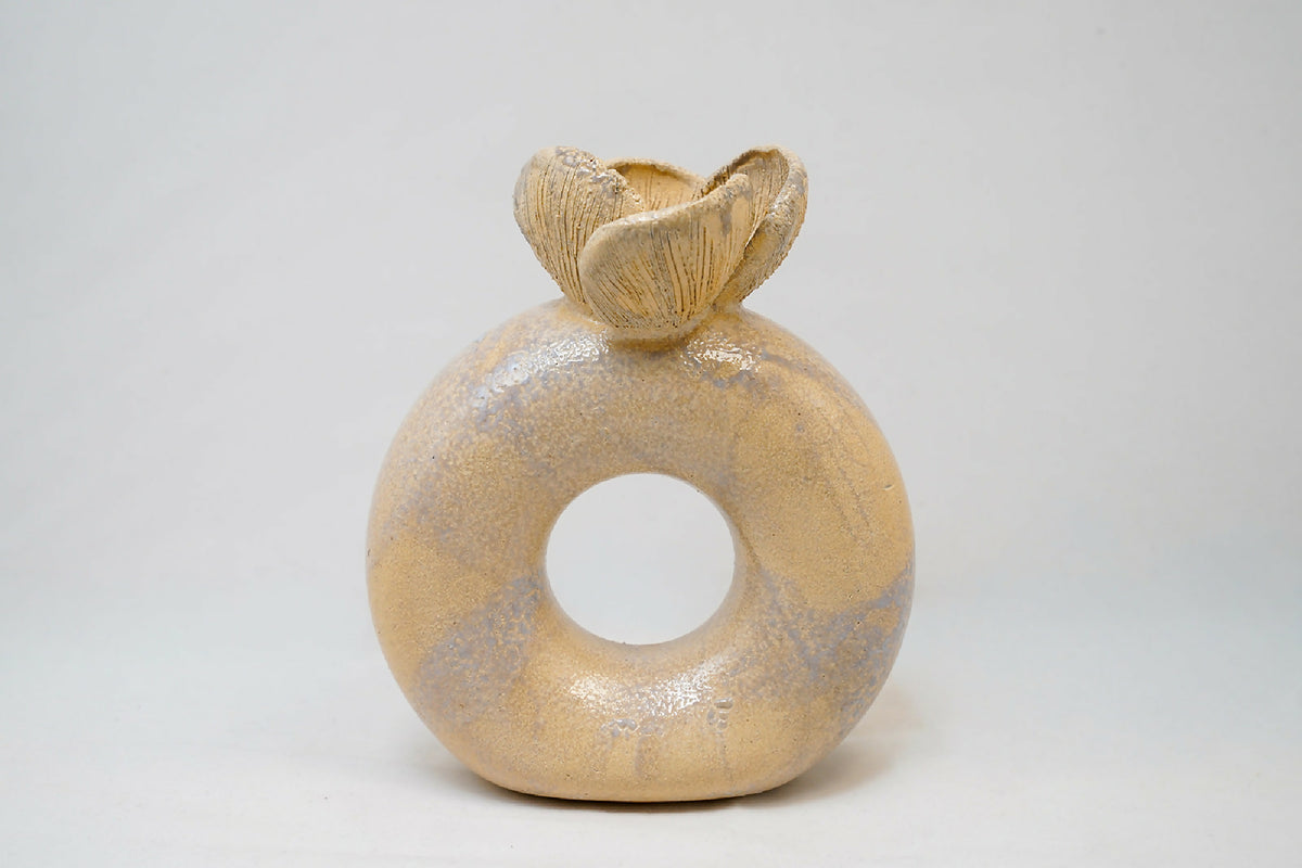 Handmade Ceramic Flower Donut Vase – 7.5"