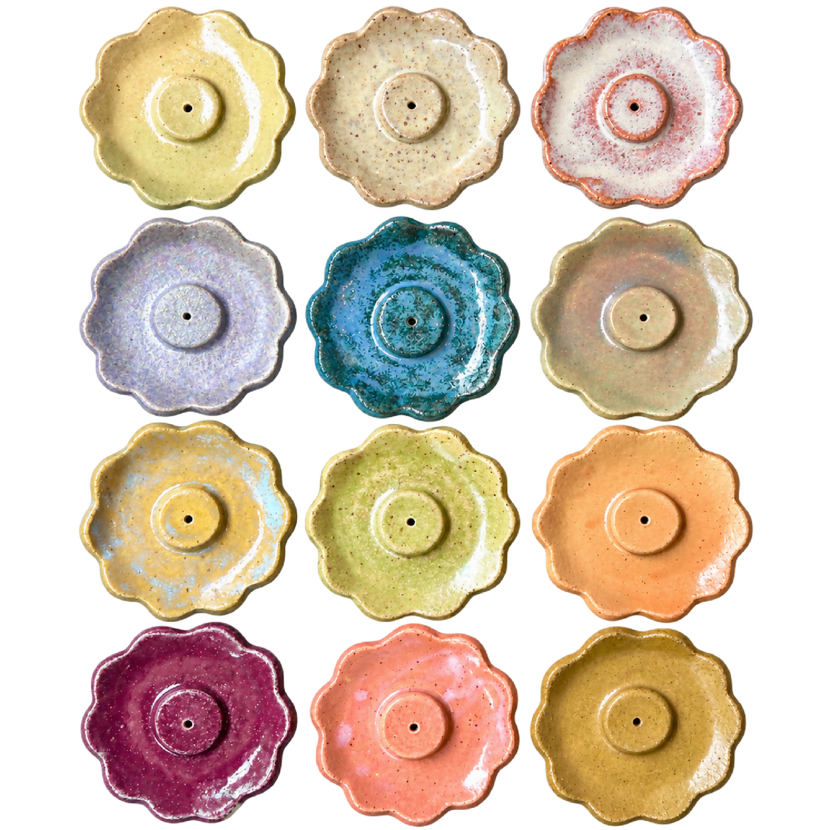 Handmade Ceramic Flower Incense Holder – Stick & Cone