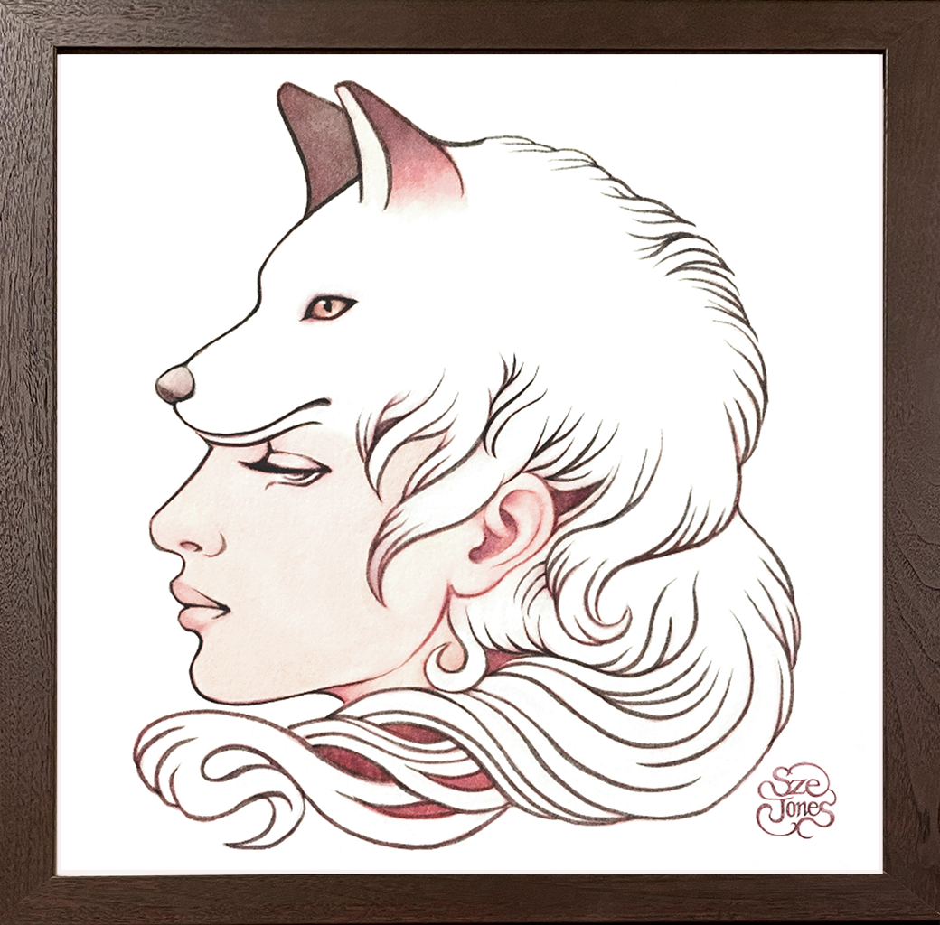 Wolf Girl - Wood Frame ( 8"W x8"H )