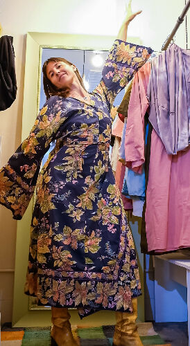 Wrap Dress - long sleeve- leaves