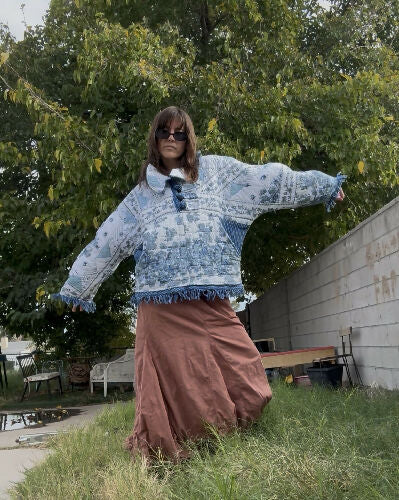 1/4 button Quilted Coat - Blue