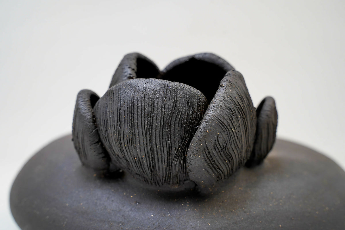 Black Ceramic Mushroom Donut Vase – 7.5"