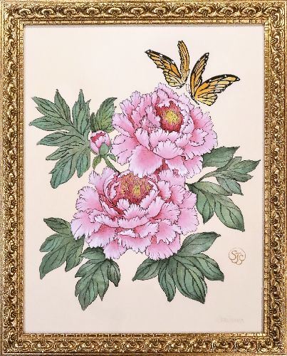 Peonies_Butterflies_Sze_Jones_GoldFrame_12-5x15-5