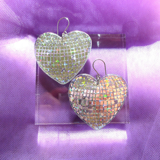 Discoball Heart Earrings