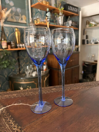 crystal blue wine glasses - set of two