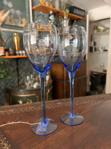 crystal blue wine glasses - set of two