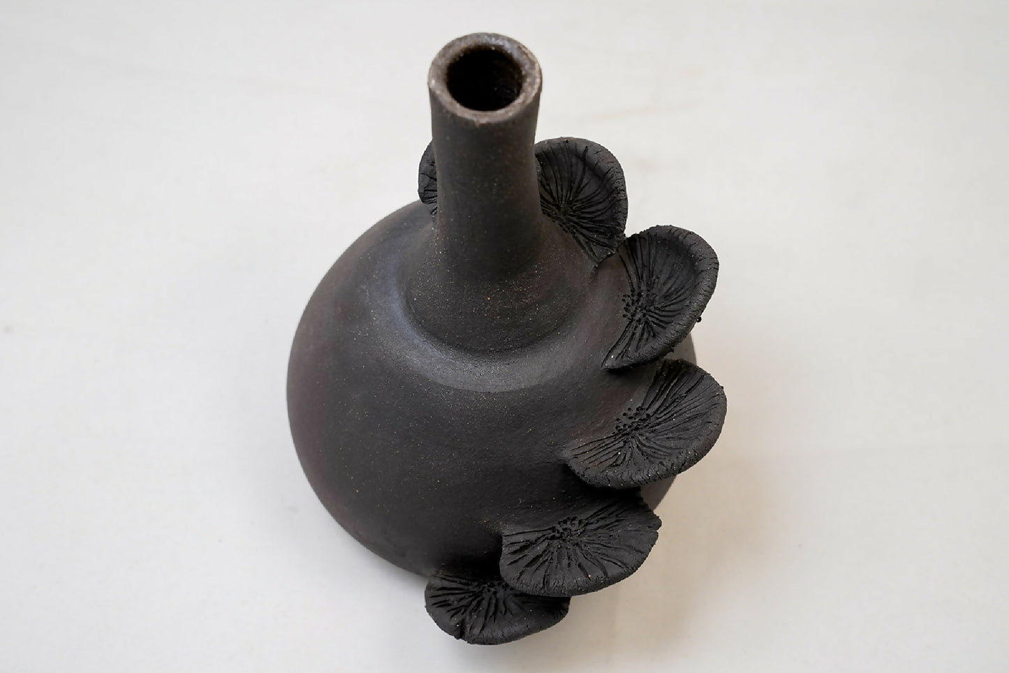 Handmade Black Ceramic Mushroom Vase – 7.5"