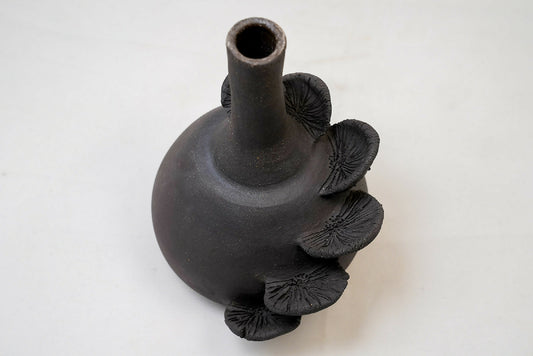 Handmade Black Ceramic Mushroom Vase – 7.5"