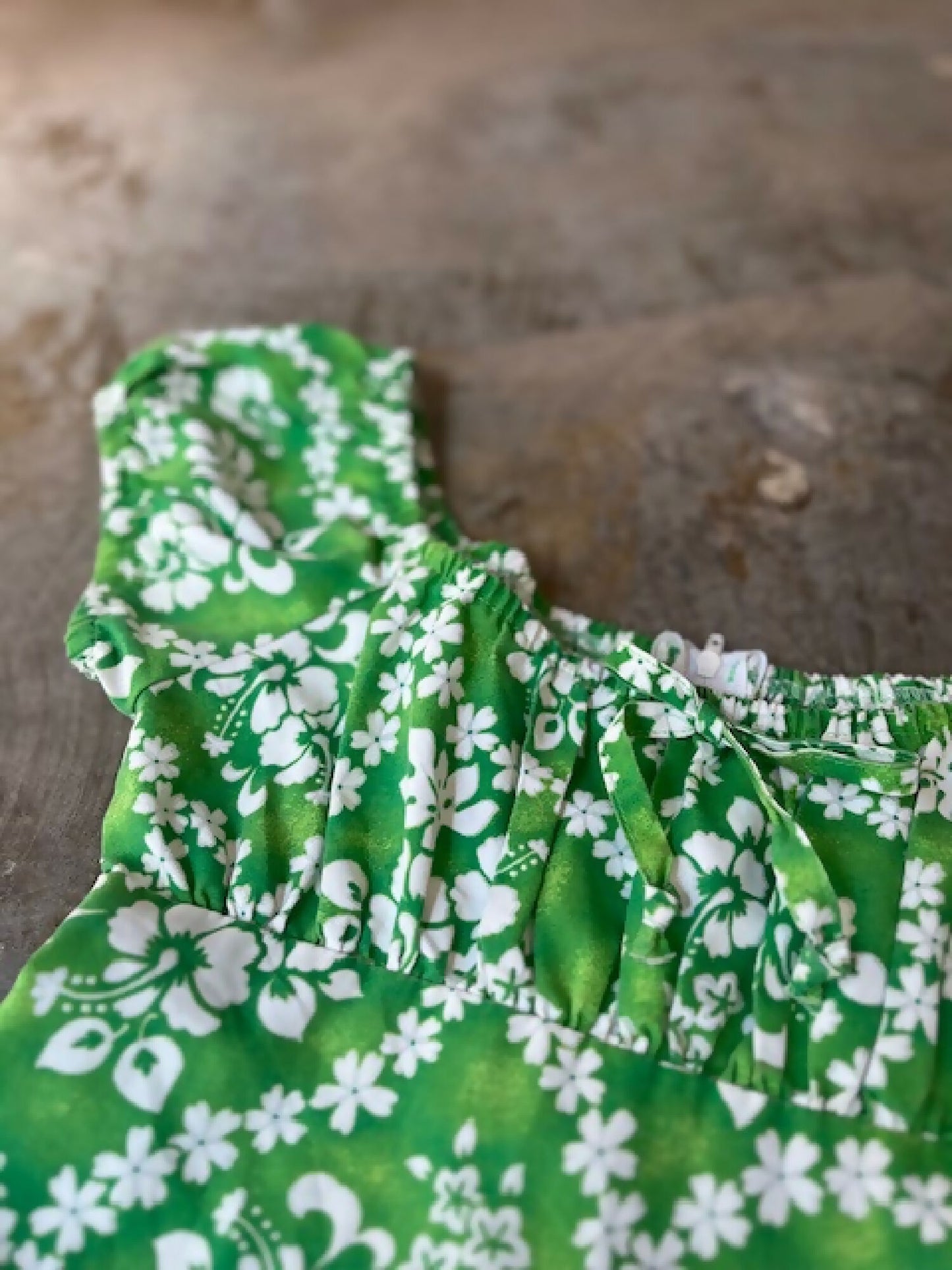 Vintage Keiki Green Aloha Print Dress