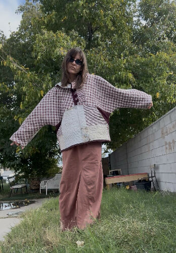 1/4 button Quilted Coat - Maroon