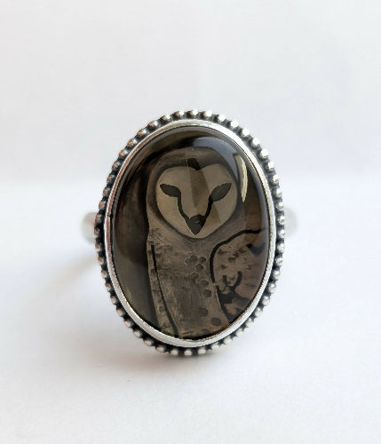 Smoky Quartz Owl Ring, Size 9.5