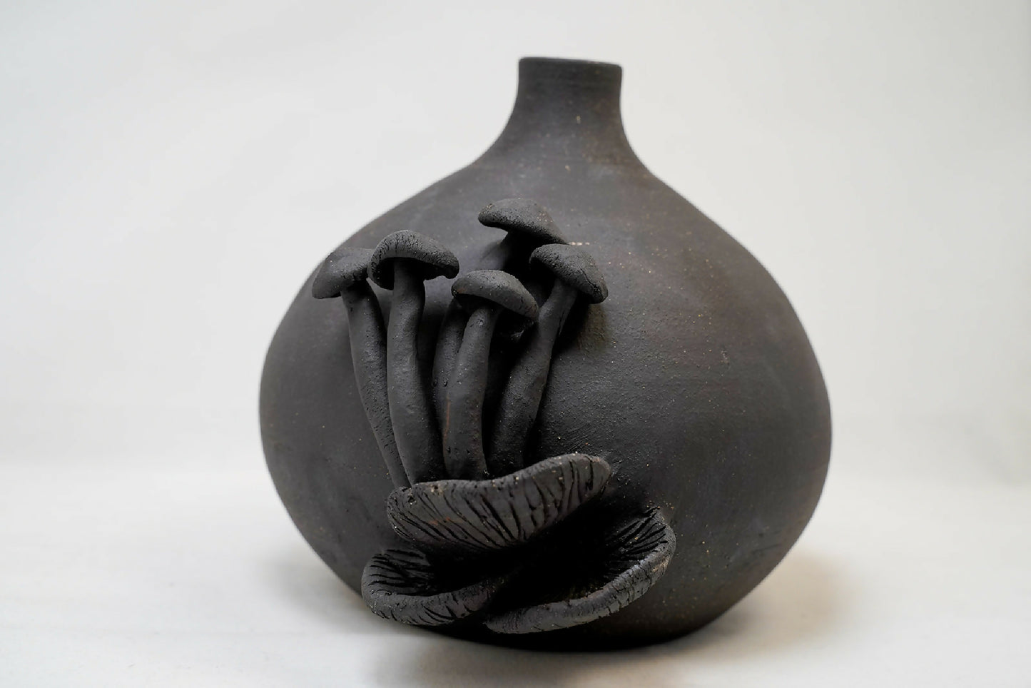 Handmade Black Ceramic Mushroom Vase – 6"