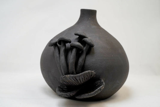 Handmade Black Ceramic Mushroom Vase – 6"