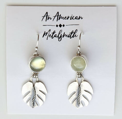 Prehnite Monstera Dangle Earrings