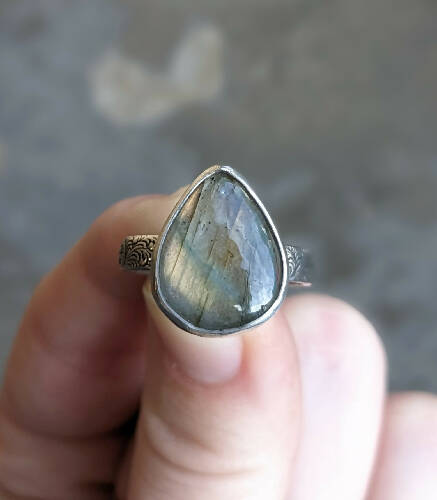 Teardrop Labradorite Ring Size 7.5