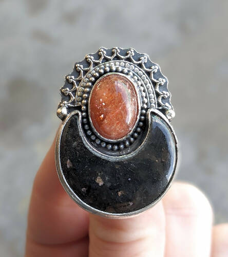 Sunstone and Nuumite Ring, Size 9