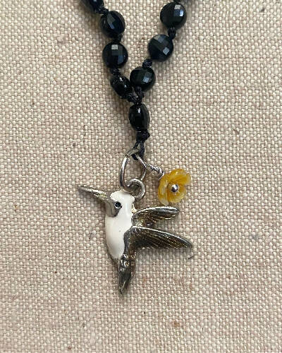 Hummingbird necklace/vintage charm/agate/sterling silver