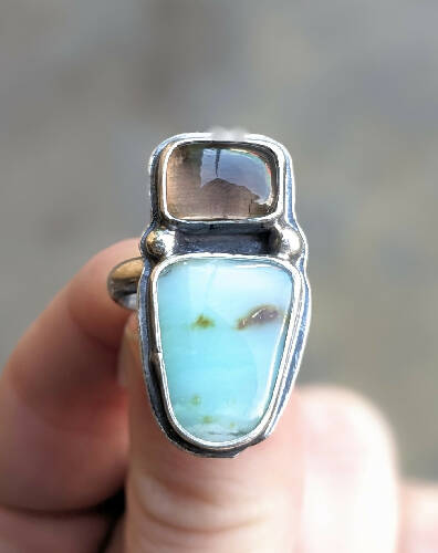 Smoky Quartz/ peruvian opal Ring, Size 6