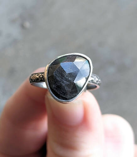 Silver Sheen Obsidian Ring Size 8