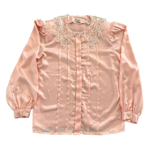 Nilani Pink Lace & Pearl Button Up