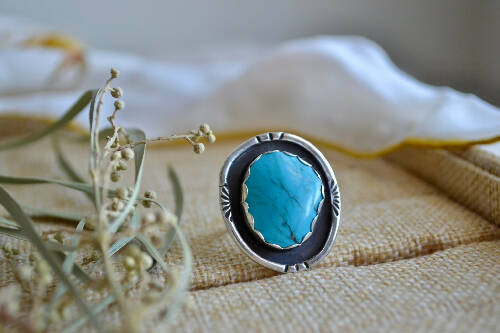 Turquoise Sterling Silver Ring (Size 6.5)