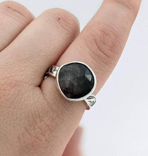 Silver Sheen Obsidian Ring Size 7