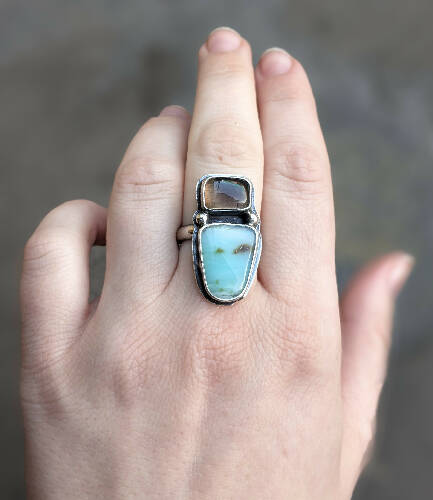 Smoky Quartz/ peruvian opal Ring, Size 6
