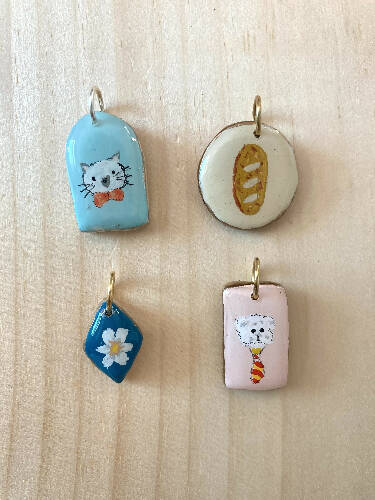 Handmade charms/kitty/baguette/daisy/doggy