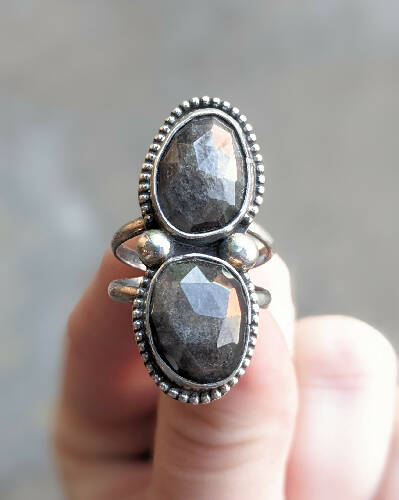 Double Silver Sheen Obsidian Size 7 Ring