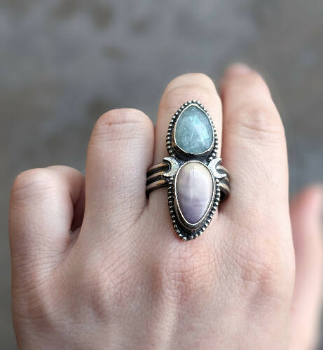 Tiffany Stone, Aquamarine Moon Ring size 9